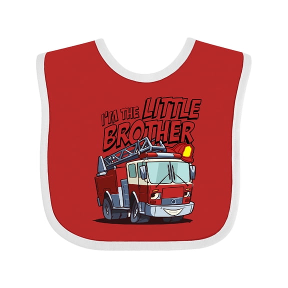 Inktastic Little Brother Fire Truck Boys Baby Bib