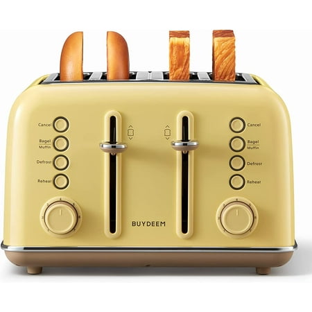 DT620 2-Slice Toaster, Extra Wide Slots, Retro Stainless Steel with High Lift Lever, Bagel and Muffin Function, Removal Crumb Tray, 7-Shade Settings,Mellow Yellow