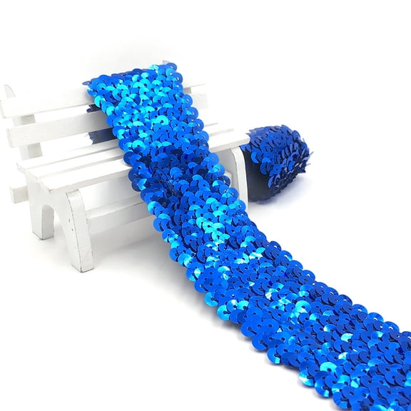 suxuMhao Elastic Sequin Ribbon, Blue, 1 Roll, 1.89in*10.94YD, Sequin Trim, Sequin Strip, Spangle Ribbon, Ribbons for Crafts, Decorative Ribbon, Ribbon for Gift, Ribbon for Sewing, Flexible