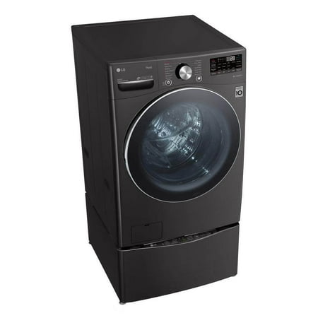 LG - 5.0 Cu. Ft. High-Efficiency Stackable Smart Front Load Washer with Steam and Built-In Intelligence - Black steel