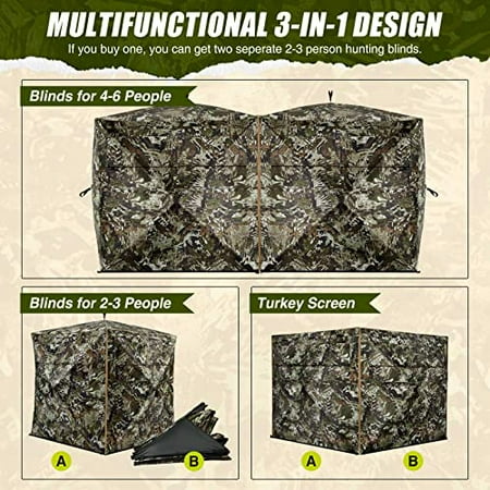 TIDEWE Hunting Blind Double Ground Blinds 270° See Through for 3-in-1 Use 4-6 Person 300D Pop Up Portable Hunting Tent Includes 2 Carrying Bags for Deer & Turkey Hunting (Camouflage & Veil Rush)