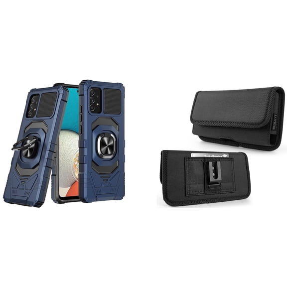Case with Belt Holster Bundle for Samsung Galaxy A53 5G: Heavy Duty Shield Cover (Blue) and Horizontal Rugged Nylon Phone Pouch