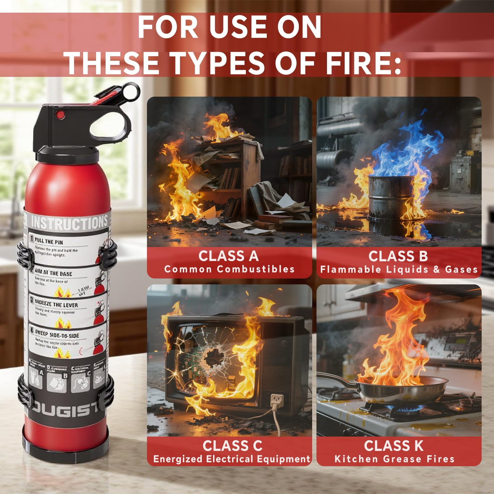 Ougist Dry Stop Fire Extinguishing Spray for Home & Car, 600g Portable Dry Chemical Fire Suppression Spray, For Kitchen Grease, Electrical, Vehicle & Garage Fires, Easy to Use, 2-Pack