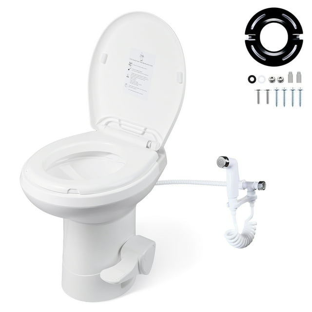 Yescom RV Camper Toilet Gravity Flush Elongated 20" High w/ Bidet Spray Trailer Caravan