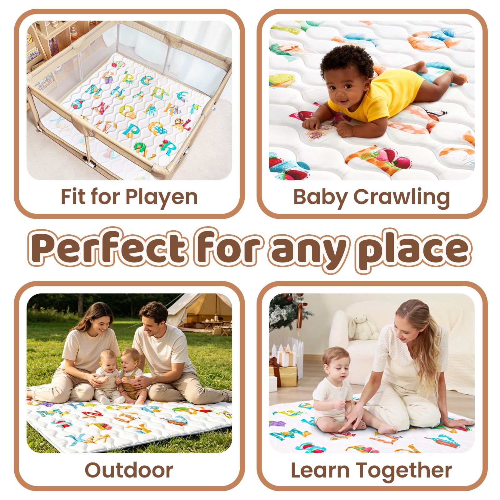 Beavtaens Baby Play Mat for Floor, Foam 50"x50"x1" Playpen Mat, Thickened & Non-Slip, for Ages 0-4