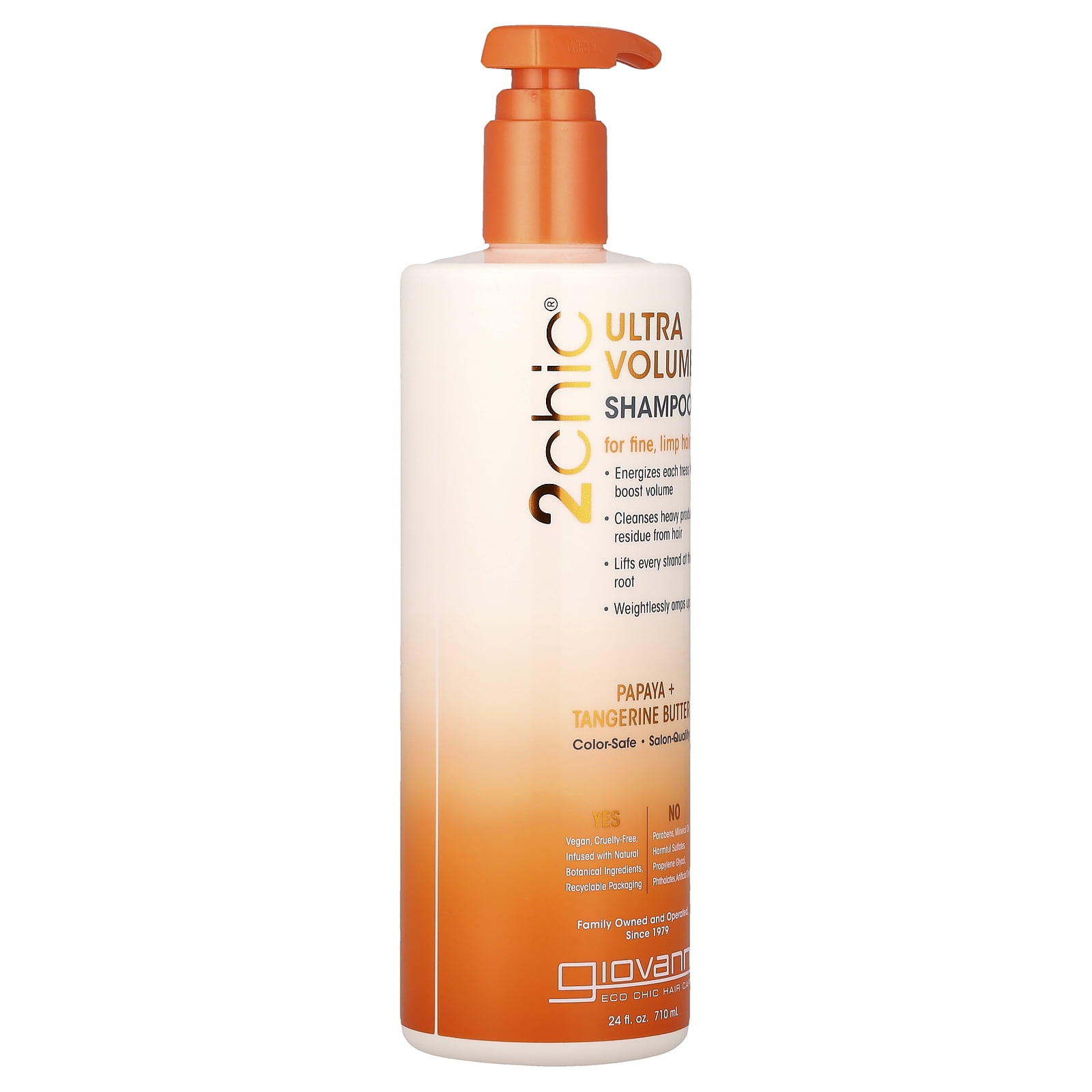 GIOVANNI 2chic Ultra Volume Shampoo 24 oz for Fine Hair Tangerine, Papaya Butter