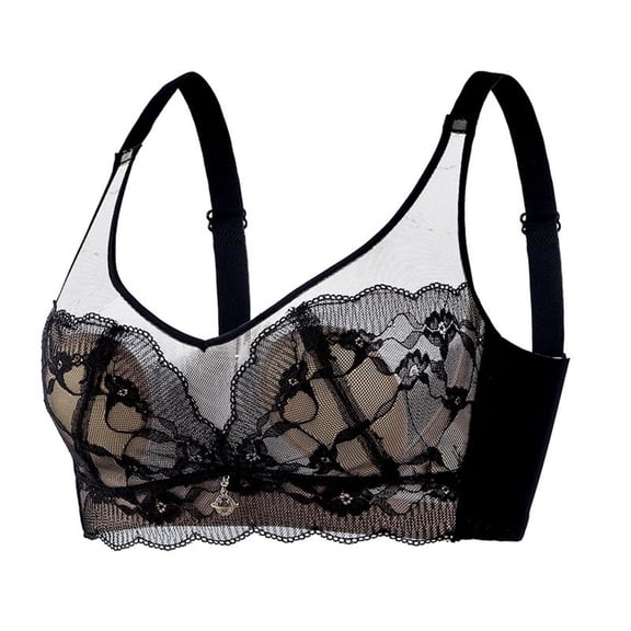 IFNWSV Bras for Women Lace Trim Wireless Push Up Breathable Soft Lightweight Daily Full Coverage Support Bra Black 36BC