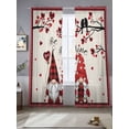 thumbnail image 2 of Semi Sheer Window Curtains 84 Inches Long, Valentine's Day Rod Pocket Silky Chiffon Curtain Treatment Drapes for Kitchen, Living Room, Rustic Red Gnomes Love Birds Trees Plaid 52"x84", 2 Panels, 2 of 9
