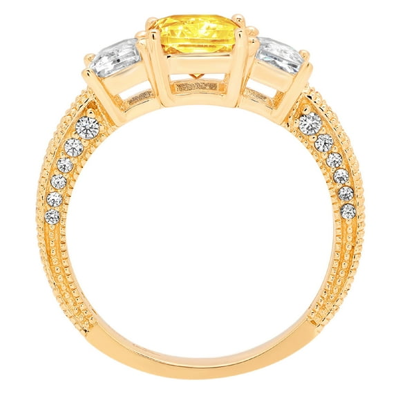 3.61 ct Emerald Cut Natural Citrine Three-Stone Engagement Ring for Women in 18K Yellow Gold