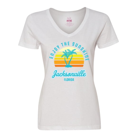Inktastic Summer Enjoy the Sunshine Jacksonville Florida in Blue Women's V-Neck T-Shirt