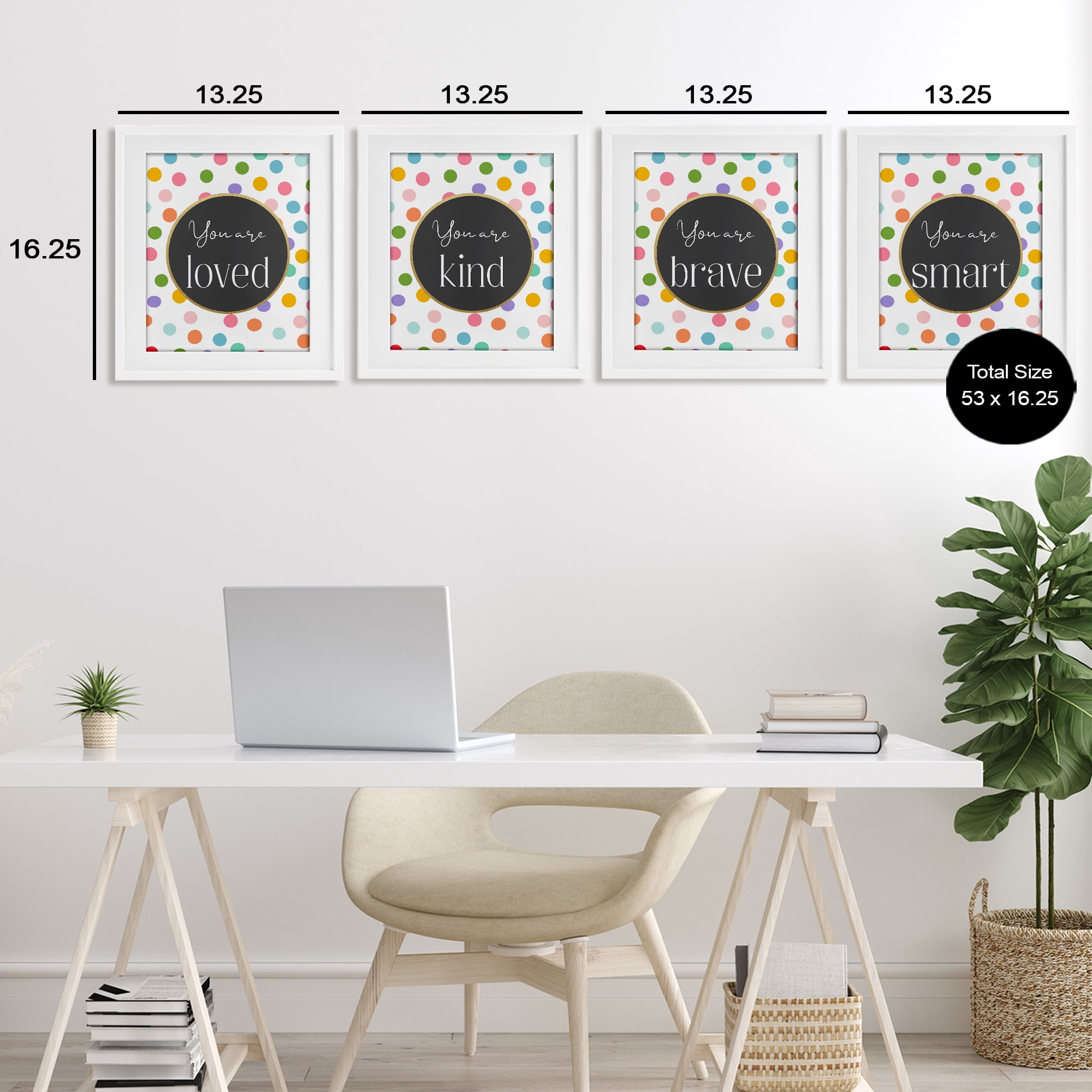 Stupell Industries Polka Dot Affirmations 4 Piece White Framed Print Under Glass Set, design by Christine Simpson Art