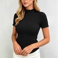 thumbnail image 6 of ClodeEU Women's Ribbed Knit Mock Neck T-Shirt, Short Sleeve Fitted Basic Top Black,Women's Plus XXL, 6 of 9