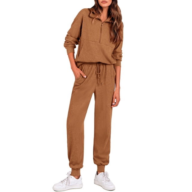 Conjunto Deportivo PRETTYGARDEN Otoño Invierno 2 Piezas Caqui Oscuro M