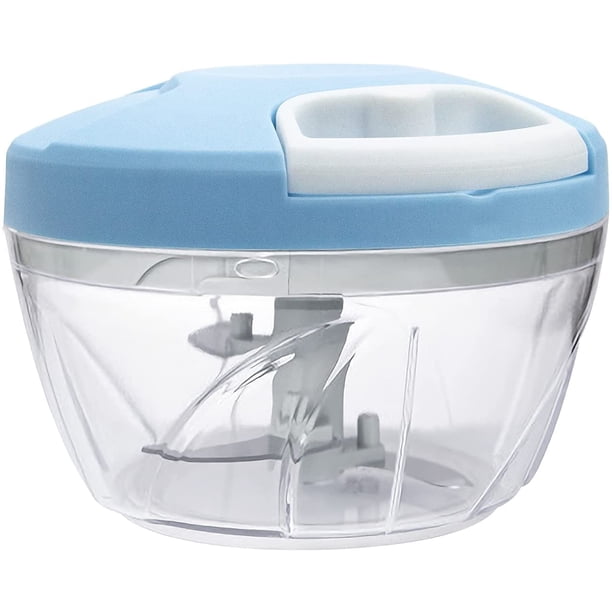 Picadora manual de alimentos, picadora manual, procesador de verduras para cebollas, pimientos, zanahorias, nueces, utensilios de cocina de KAUKKO (500 ml/2 tazas) (Azul-S) Rojo Verde Cocina, Decoración y Otros