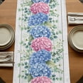 thumbnail image 5 of Blue Pink Hydrangea 120 Inch Table Runner, Eucalyptus Leaves Wooden Summer Botanical Farmhouse Dresser Scarf Cotton & Linen Tablerunner for Dining/Kitchen Island/Holiday Party Décor 13" x 120", 5 of 9