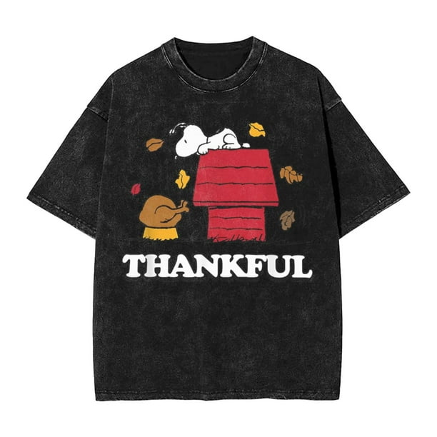 Camisetas lavadas con el mensaje "Snoopy Charlie Brown Lucy Thankful Thanksgiving Day" para hombre y mujer, de algodón, de gran tamaño y estampadas