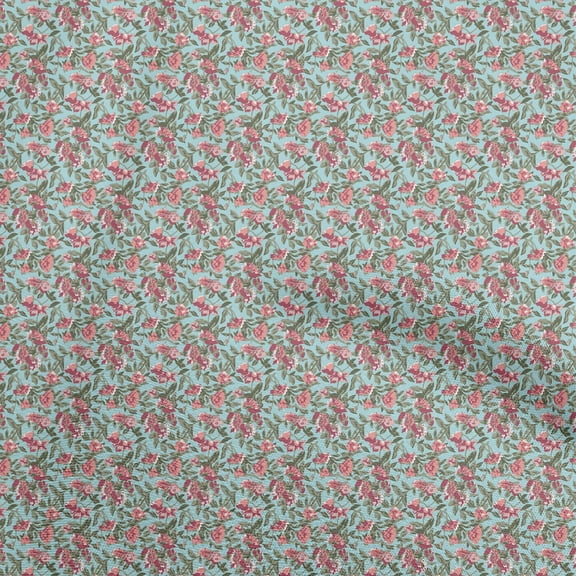 oneOone Polyester Spandex Light Blue Fabric Floral Sewing Material Print Fabric By The Yard 56 Inch Wide