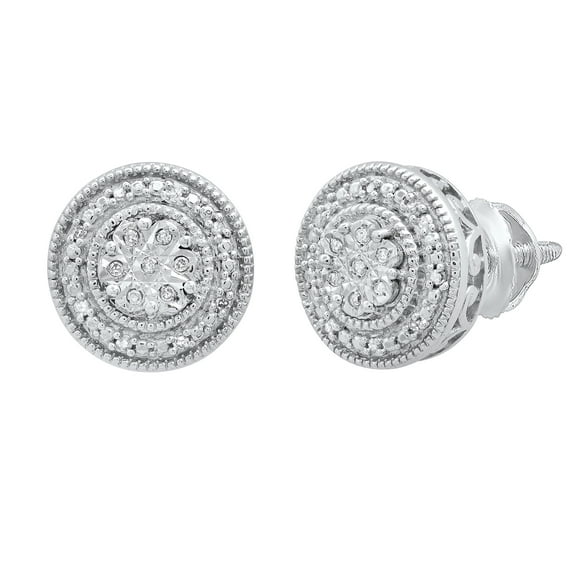 Dazzlingrock Collection 0.05 CT Round White Diamond Flower Stud Earrings for Her, Sterling Silver