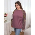 thumbnail image 3 of FOLUNSI Women's Plus Size Sweatshirt Long Sleeve Crew Neck Print Splicing tops Purple 2XL, 3 of 8