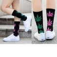 thumbnail image 2 of Couver Unisex Weed Leaf Printed Marijuana Mid-Calf Crew Socks (Black/Green/White), 2 of 7