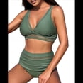 thumbnail image 2 of Bikini de Cintura Alta de para Mujer, Traje de Baño con Cuello en V y Control de Abdomen. Verde XL, 2 of 10