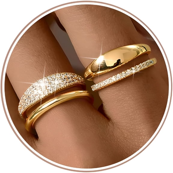 DESIGNICE 14K Gold Plated Stackable Rings for Women Non Tarnish - Dainty Cubic Zirconia Wedding Bands Ring Set Minimalist Trendy Statement Thumb Rings Stacking Size 5-10