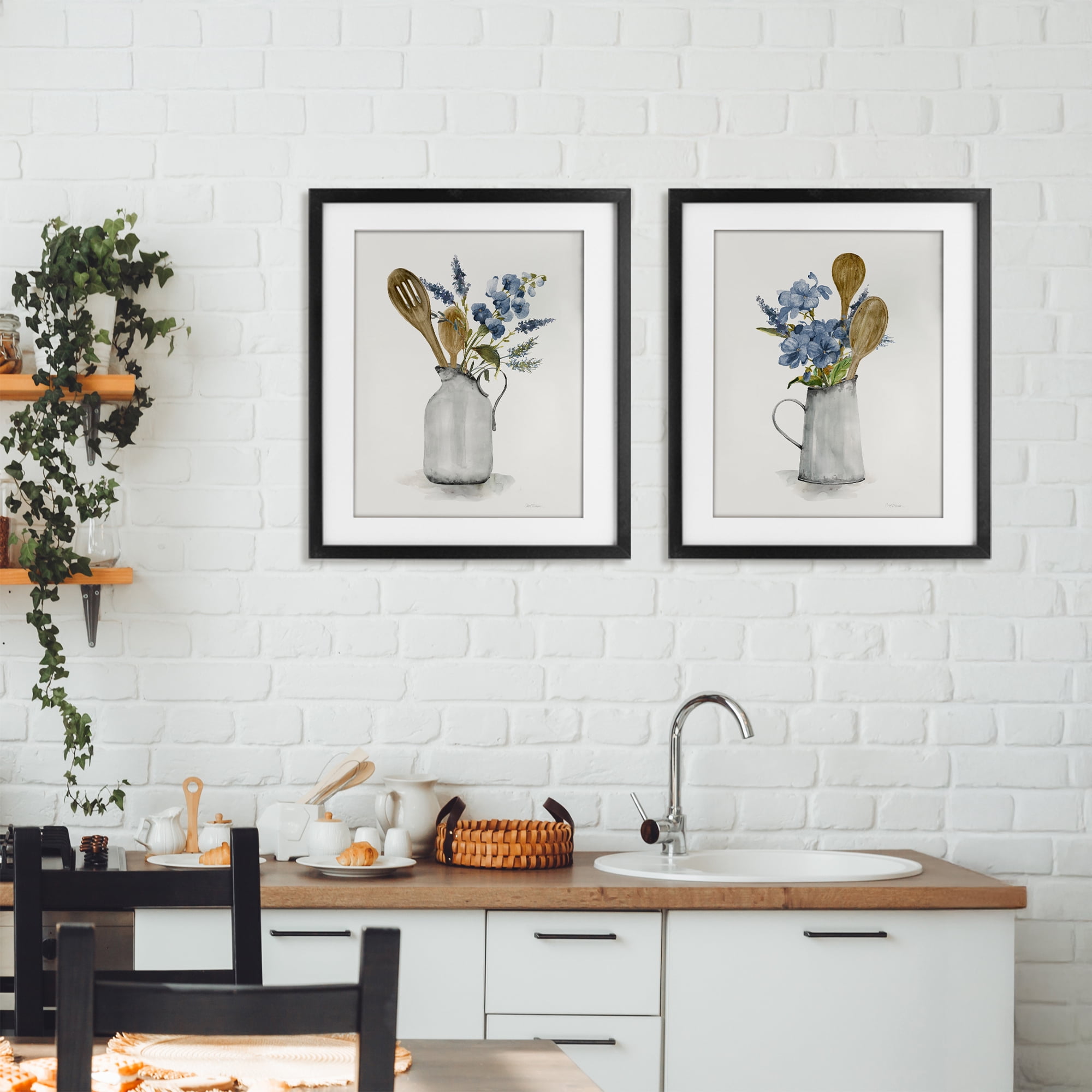 Stupell Industries Kitchen Pitcher Bouquets 2 Piece Black Framed Print Under Glass Set, design by Carol Robinson