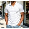thumbnail image 6 of Mens Polos Two-Tone Collar Short Sleeve 2-Button Slim Fit Cotton Blend Business Casual Sports White M, 6 of 6
