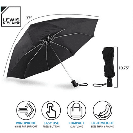 Lewis N. Clark Automatic Travel Umbrella, Black