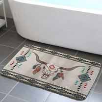 southwestern bath mats for bathroom non slip, Bull Skull Aztec themed Bathroom Mat American Southwestern Tribal Native Geometry Floor Rug for Kitchen Bedroom Indoor decor 17x29in