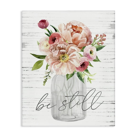 Stupell Industries Pink Be Still Bouquet Religious Painting Gallery Wrapped Canvas Art Print Wall Art, 16 x 20
