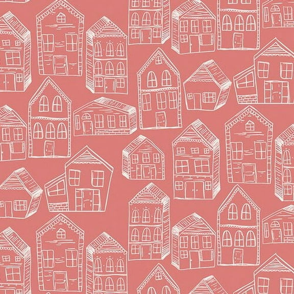 Pink Gingerbread House fabric - Little Clementine AGF cotton, Sold by the Quarter Yard