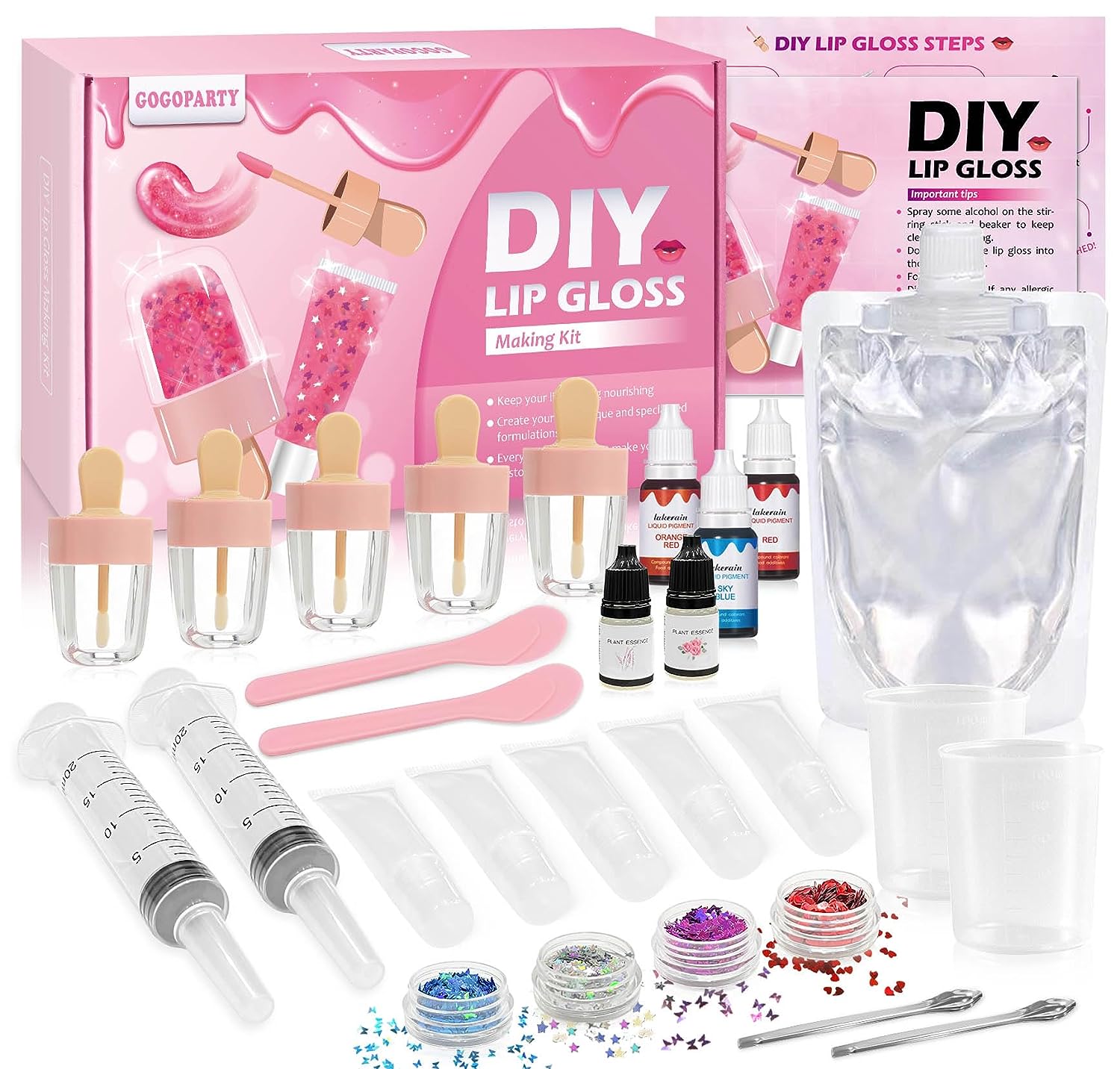GOGOPARTY DIY Lip Gloss Making Kit, 30PCS DIY Lip Gloss Making Set, Fun