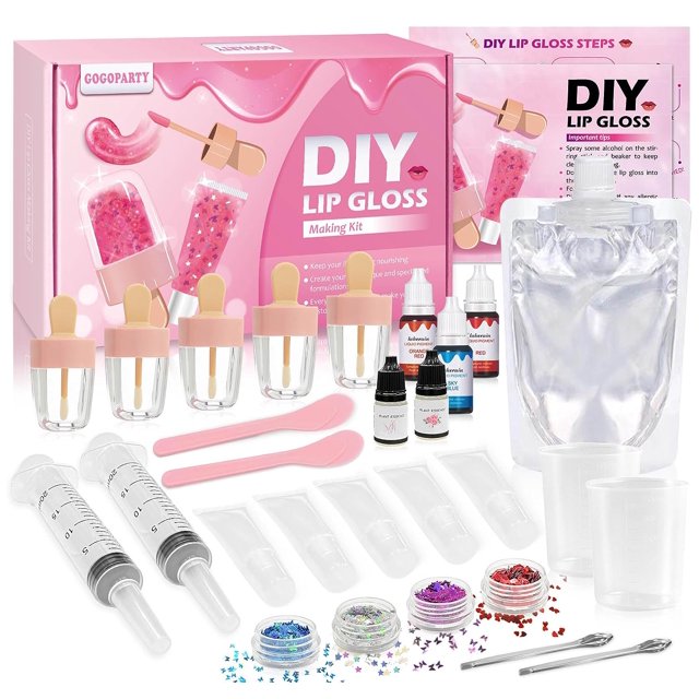 GOGOPARTY DIY Lip Gloss Making Kit, 30PCS DIY Lip Gloss Making Set, Fun