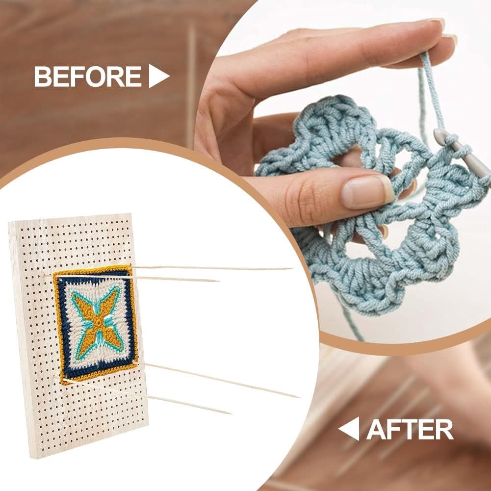 PH 12X8 inches Crochet Blocking Board Wooden Knitting Blocking Mat Granny Squares Blocking Board with 10pcs Wood Pins for Knitting and Crochet Projects Handcrafted Knitting for DIY