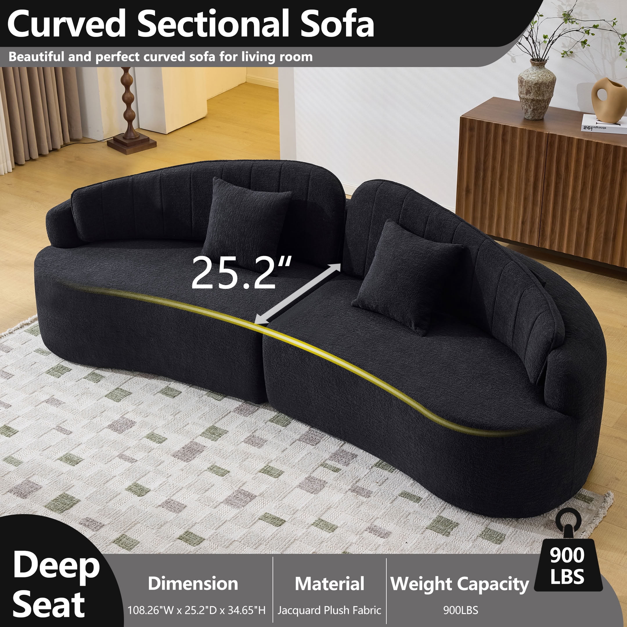 MAYEERTY 4-Seat Curved Modular Sectional Sofa, Chenille Compressed Couch with Removable Backrest, No Assembly for Living Room Apartment Small Spaces