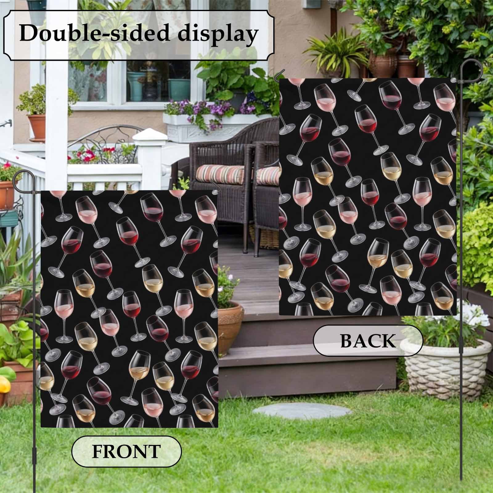 Red Wine Glasses House Flag 28 x 40 Inches, Modern Red Gold Champagne Flutes Black Background Weather Proof Outdoor Patio Flags Double Sided Small House Decoration for Yard Lawn Outside Home