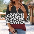 thumbnail image 2 of FRSASU Women's Long Sleeve Shirts Half-Zip V-Neck Leopard Vintage Print Pullover Tops Spring Summer Loose Outfits Black, 2 of 5