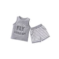 thumbnail image 2 of Sylvamorning Kids Boys 2-piece Outfit Set Letter Print Tops+Striped Shorts Set, 2 of 8