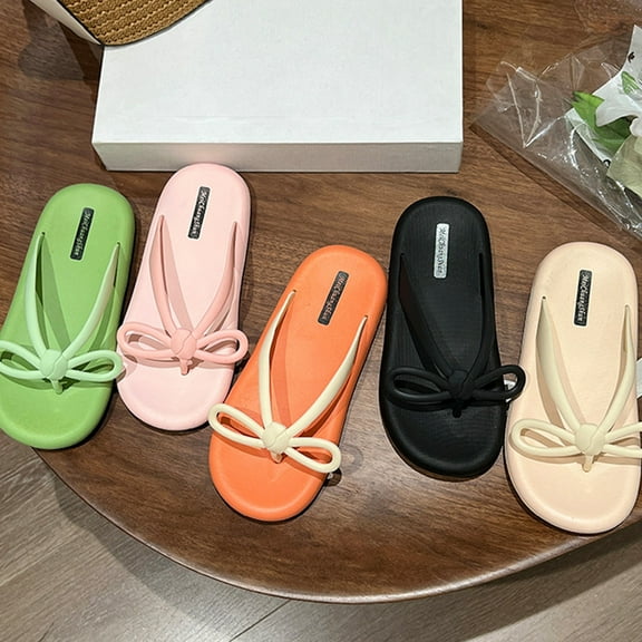 Jacenvly 2024 New Women's Flip Flops Flat Bottom Fashion Slippers Women Outer Wear Soft Bottom Casual Beach Shoes Black Sandals for Women