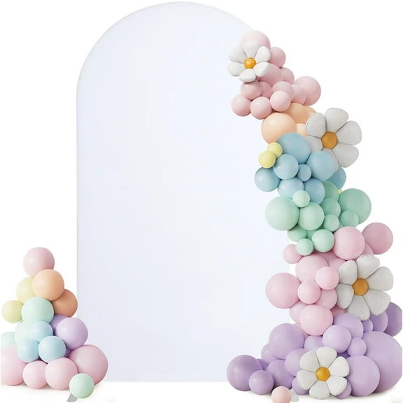 Set of 2 Wedding Arch Cover 6FT, 7.2FT White 2-Sided Round Top Spandex Arch Backdrop Cover Fitted Fabric for Birthday Party Baby Shower Wedding Arch Stand Decoration