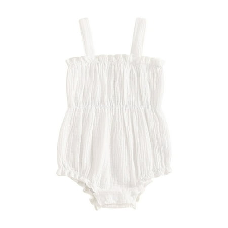 

ESASSALY Baby Girls Rompers Sleeveless Pleated Solid Infant Bodysuit
