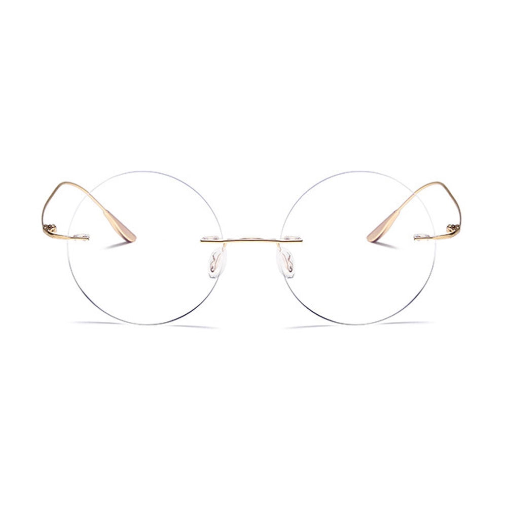 Gold Oversized Round Lightweight Screw-Free Reading Glasses 3.50 Titanium Alloy Anti-Blue Light Rimless Readers +3.50 Strength
