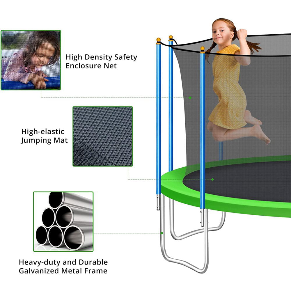 LHX 1500LBS Tranpoline for Adults Ladder ASTM Approved Spring Pad Mat Capacity for 10 Kids 16FT Tranpoline with Safety Enclosure Net Basketball Hoop and Ball 
