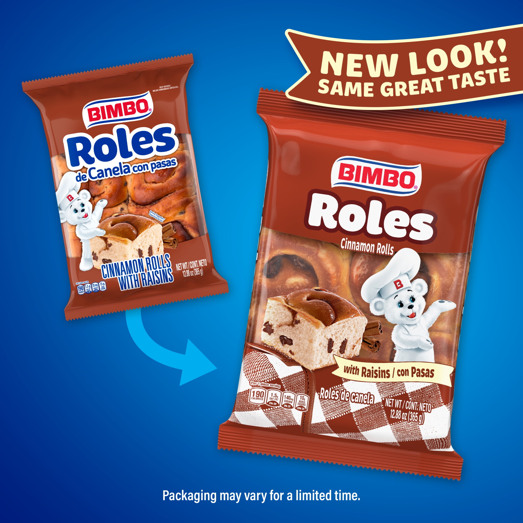 Bimbo Roles de Canela con Pasas Cinnamon Rolls with Raisins, 6 count, Pastries, 12.88 oz Bag