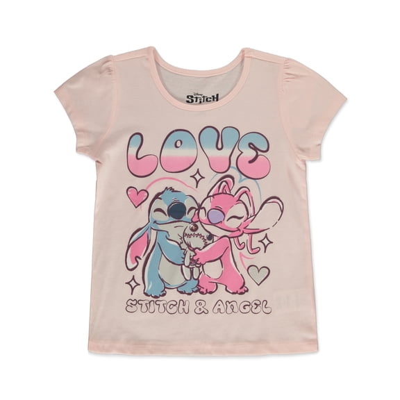 Disney Stitch Girls' Angel Love T-Shirt Color: pink Size: 10