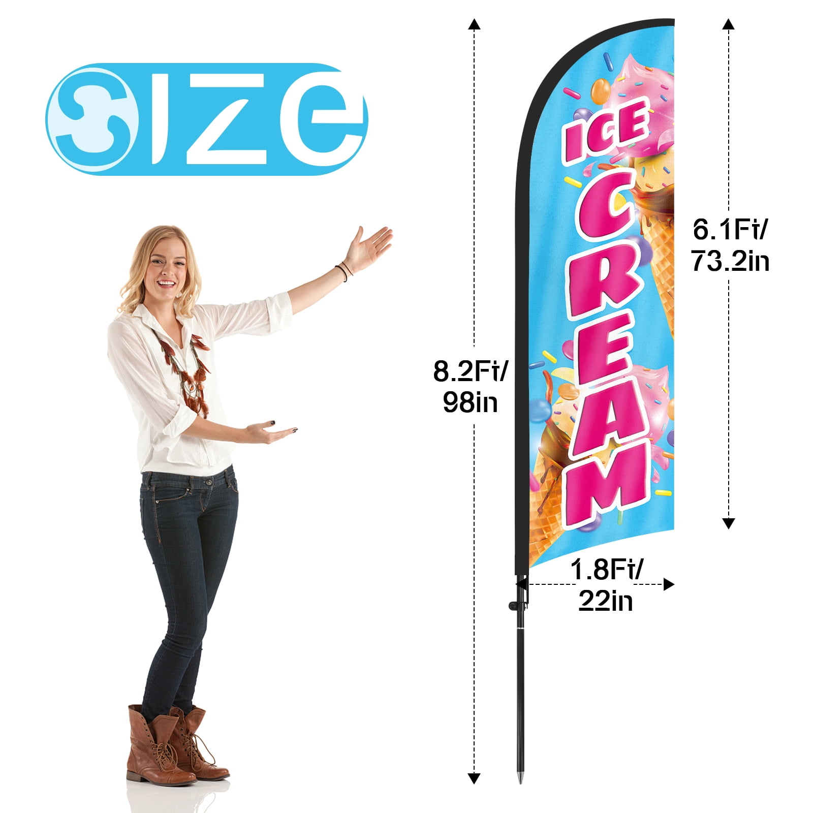 Qsum 7' Ice Cream Decoration Display Outdoor Flag, Weatherproof