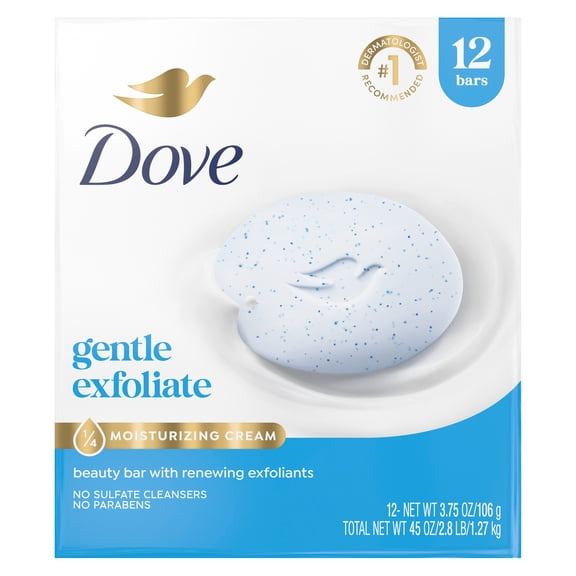 Dove Beauty Bar Soap For Soft, Smooth Skin, Gentle Exfoliating, Gently Renews Skin, 3.75 oz 12 Bars