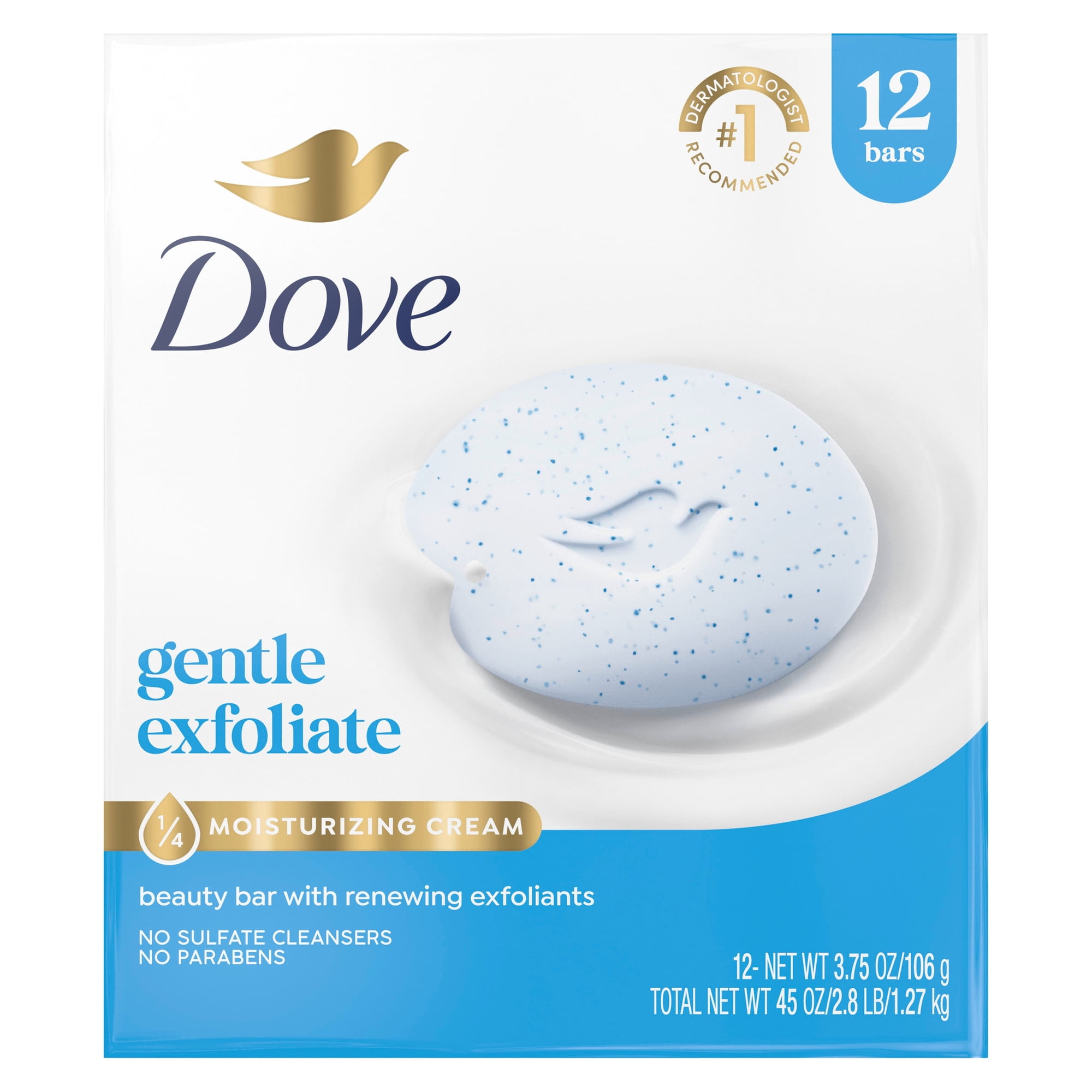 Dove Beauty Bar Soap For Soft, Smooth Skin, Gentle Exfoliating, Gently Renews Skin, 3.75 oz 12 Bars