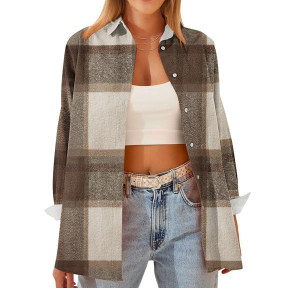 Ailaofu Womens Long Sleeve Flannel Shirt Casual Button Down Plaid Shirts